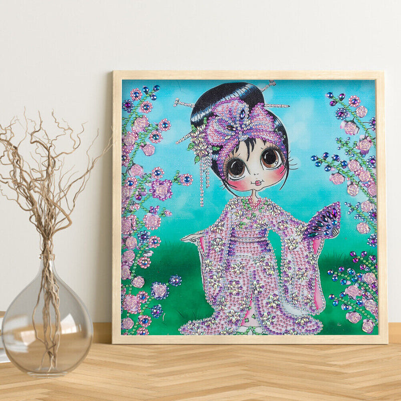 DIY Diamond Painted Kimono Girl Partial Special Rhinestone Set