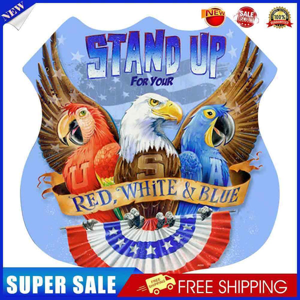 Shield Shape Independence Day Eagle Metal Plate Tin Sign Wall Plaque Poster