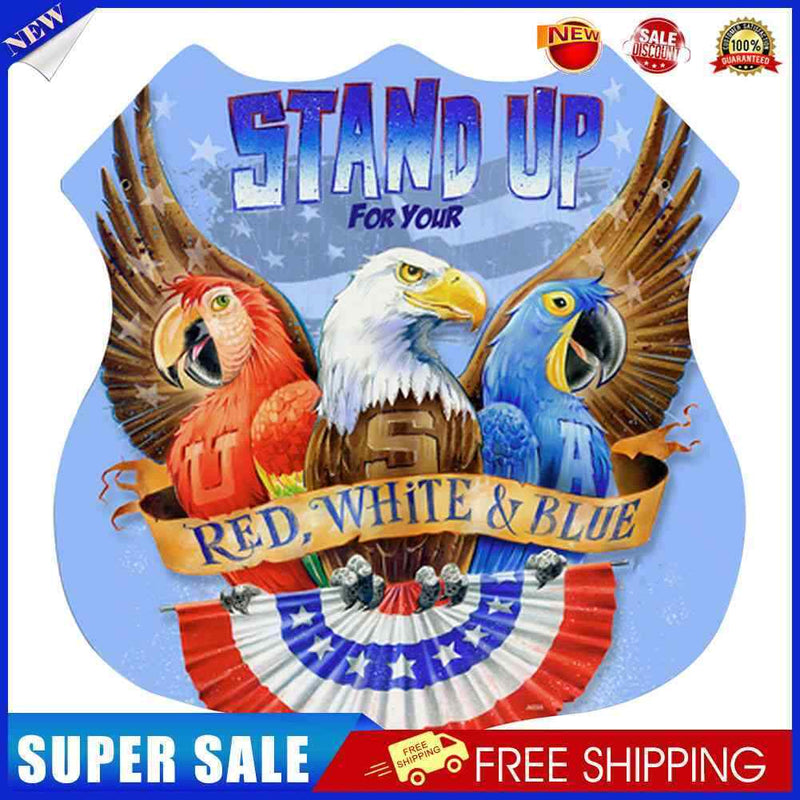 Shield Shape Independence Day Eagle Metal Plate Tin Sign Wall Plaque Poster