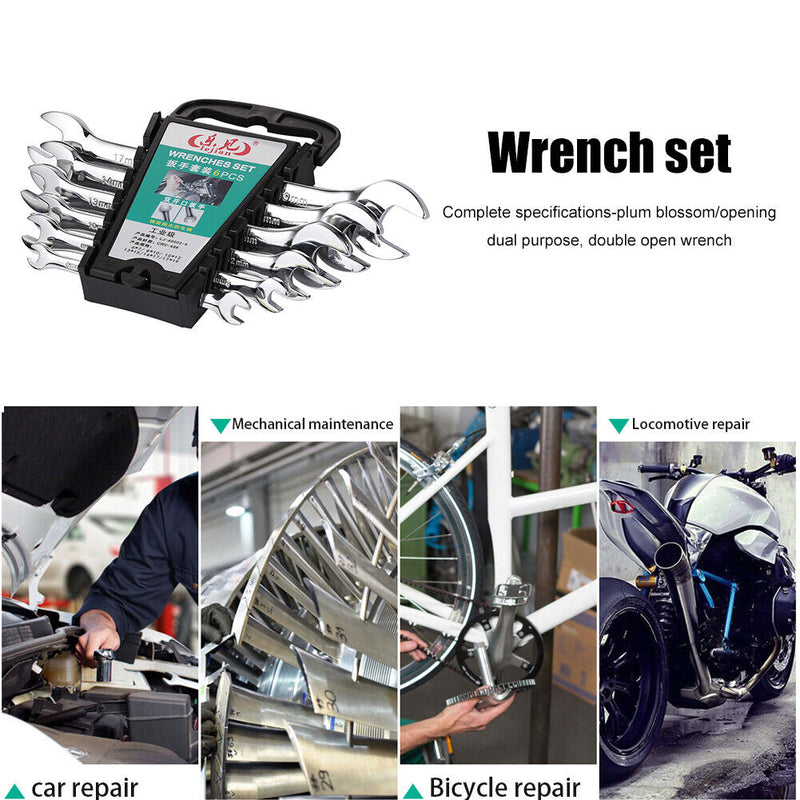 6pcs Wrench Kit Dual Open End Ratchet Combination Repair Spanners Hand Tool Set