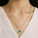 Color Butterfly Necklace for Women Pendant Neck Chain Choker Jewelry (Blue)