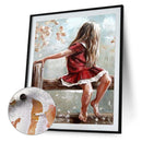 DIY Digital Picture Red Skirt Girl Oil Painting By Numbers Acrylic Craft Kit