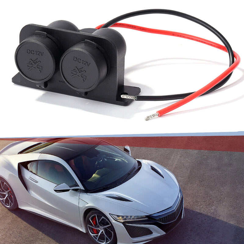 Car Cigarette Lighter Socket 12V Waterproof Dual Power Outlet with Wire