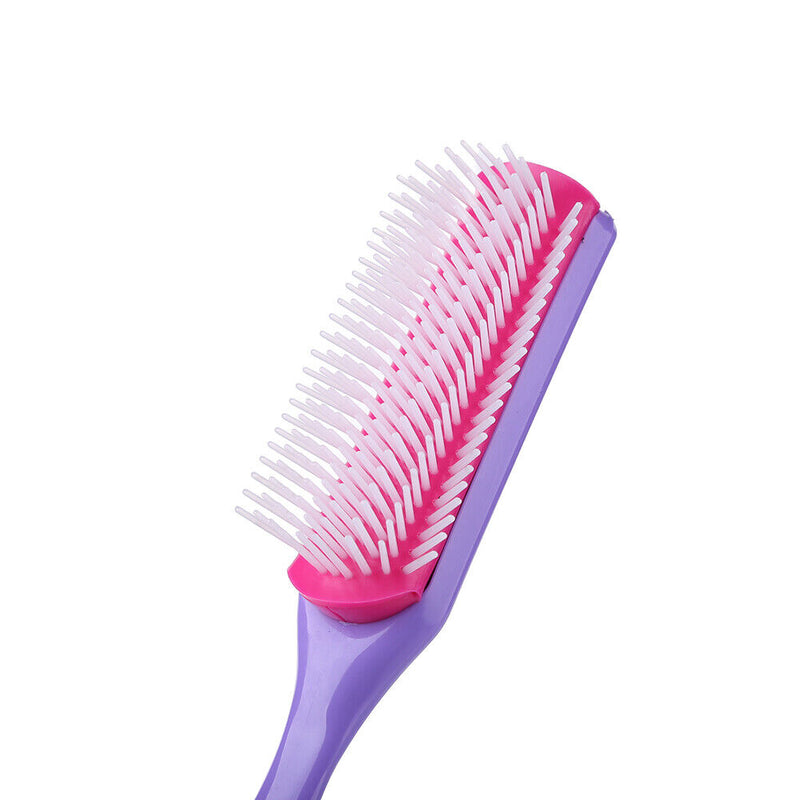 9 Rows Styling Brush Straight Curly Hair Detangling Massage Comb (Purple) Newly