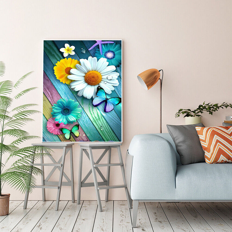 Oil Paint by Numbers Flower Butterfly Canvas Artwork Living Room Picture Decor
