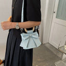 Bow Tie Bucket Crossbody Bag Women Leather Round Wooden Handle Shoulder Handbag