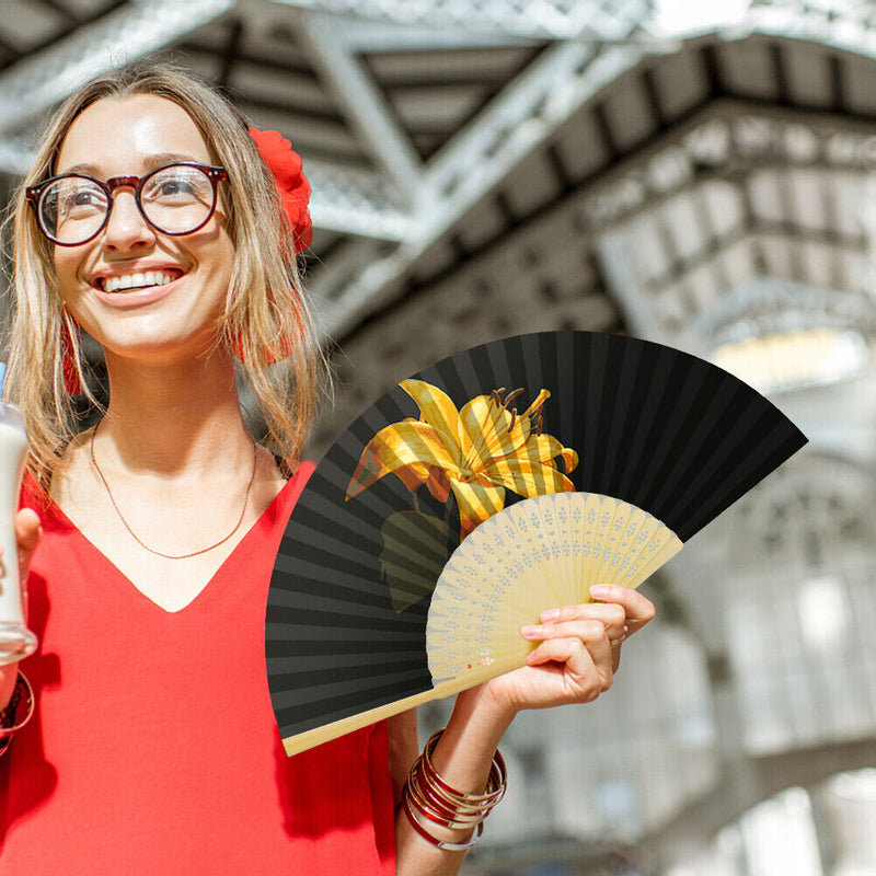 Flowers Folding Fan DIY Handmade Oil Paint By Numbers Craft Fans (Lily)