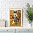 Little Boy Dog Picture Rhinestones Full Round 5D DIY Diamond Painting Handwork