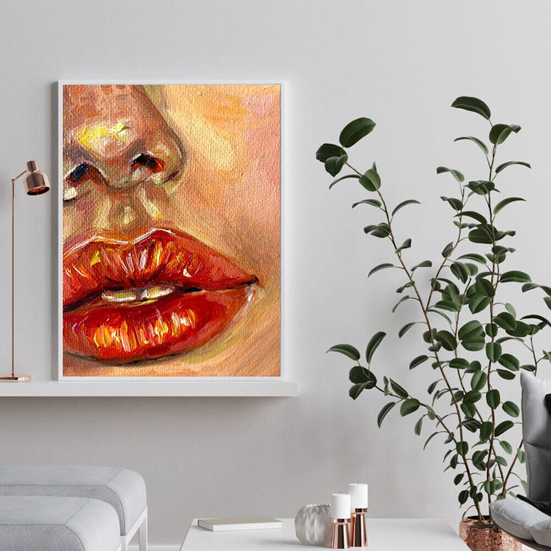 DIY Oil Paint by Numbers Red Lips Acrylic Drawing Coloring Picture Unique Gif