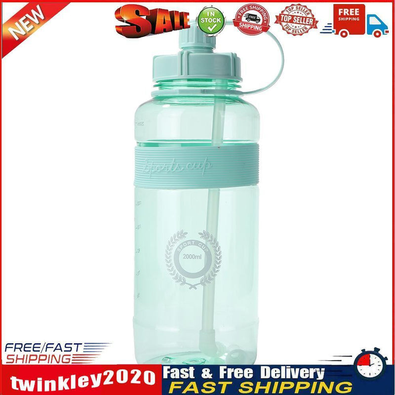 Portable Women Summer Gym Water Bottle Straw Large Capacity (Green 2000ml) Newly