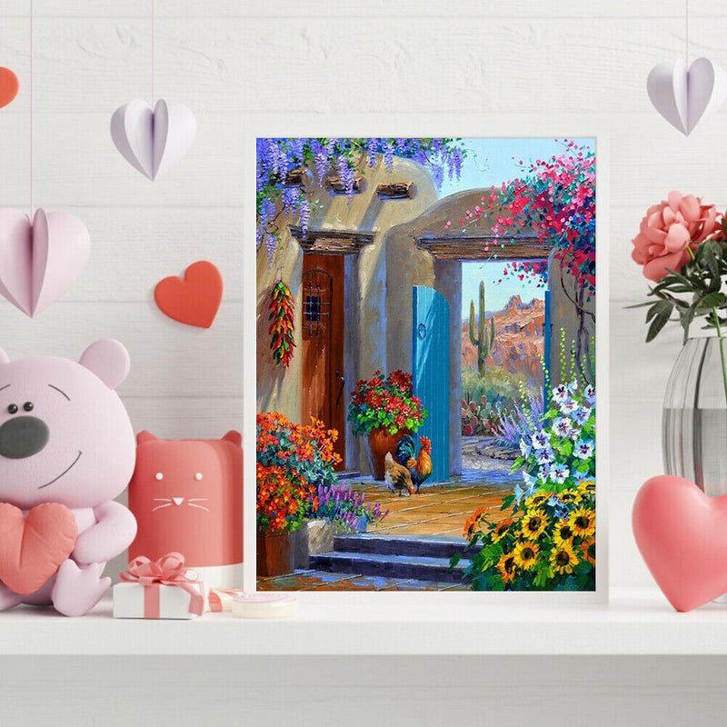 Backyard Flower Oil Painting By Numbers Kit DIY Frameless Picture On Canvas