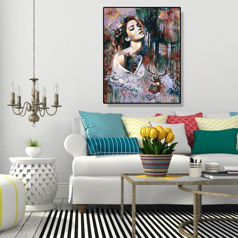 Painting By Numbers Kit DIY Beauty Deer Hand Painted Canvas Oil Wall Picture Art