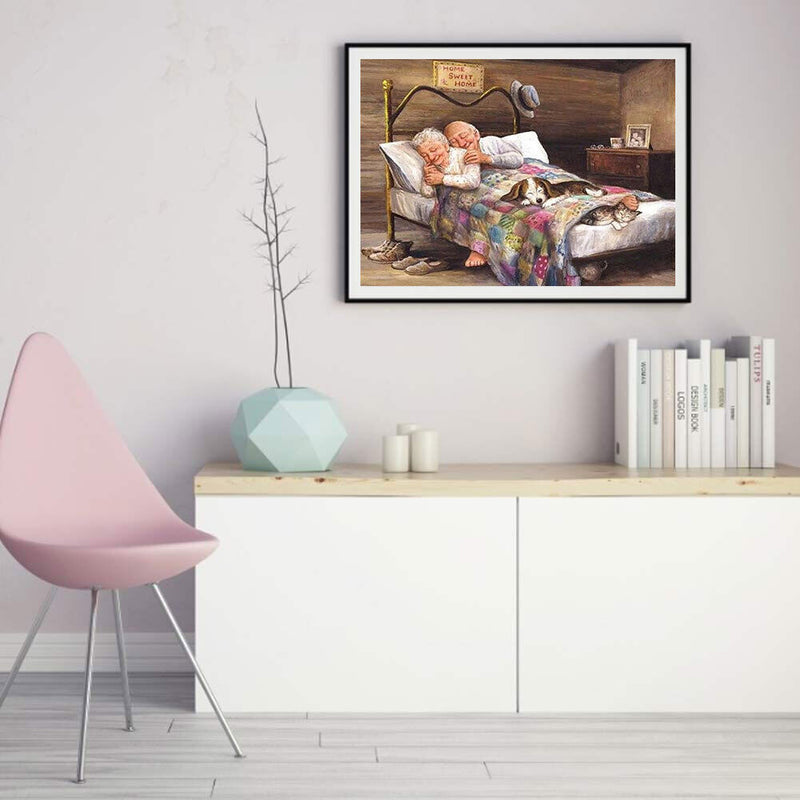 5D DIY Diamond Drawing Elderly Couple Resting Kits Full Square Drill Wall Decor