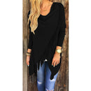 Women Long Sleeve Knitted Cardigan Loose Sweater Outwear Tassel Black M
