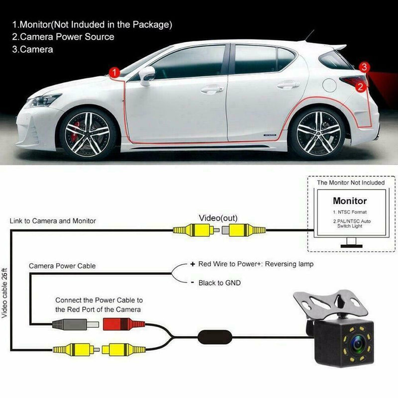 8 LED 170° Camera Reversing Parking Cam Car Rear View f Night Waterproo S0A0