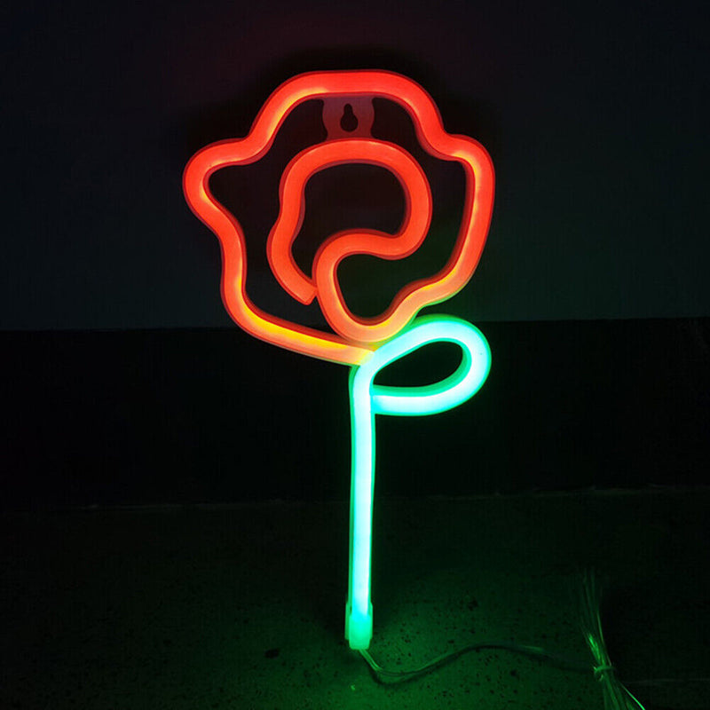 LED Neon Light Rose USB Battery Christmas Wedding Party Decor Lamp (Red B) Newly