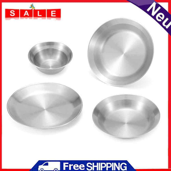 4pcs/Set Outdoor Stainless Steel Dinner Plate Large Capacity Picnic Dish Bowl