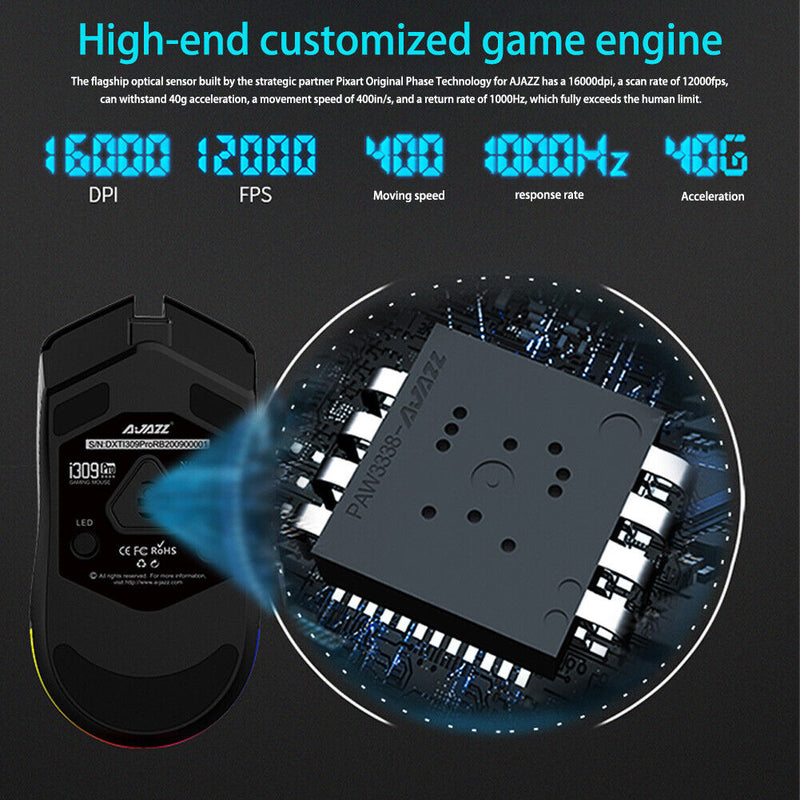 Ajazz i309Pro RGB Gaming Mouse Wired Wireless Gamer Mice for PC Computer