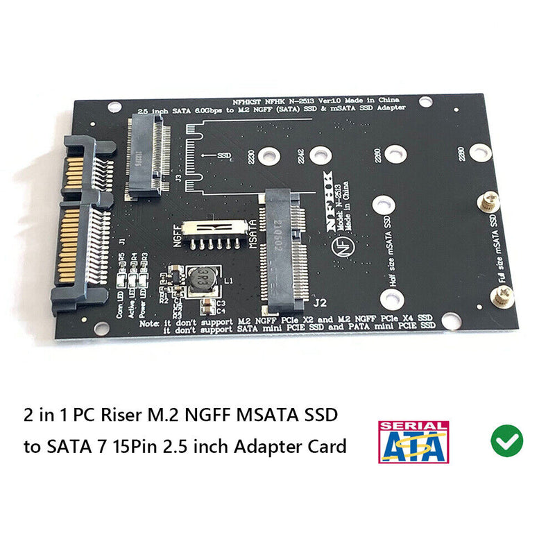 M.2 MSATA SSD to SATA 7 15Pin 2.5"" Adapter Card 2 in 1 Computers Converter