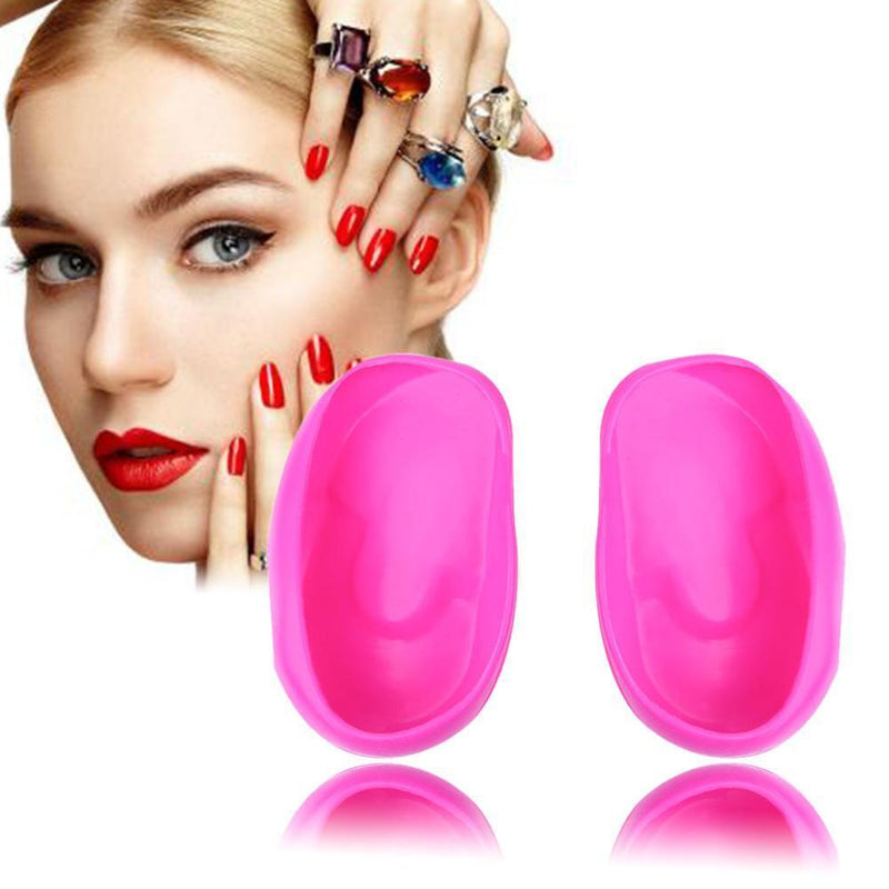 1 Pair Salon Hair Dye Silicone Ear Cover Barber Anti Staining(Rose red)