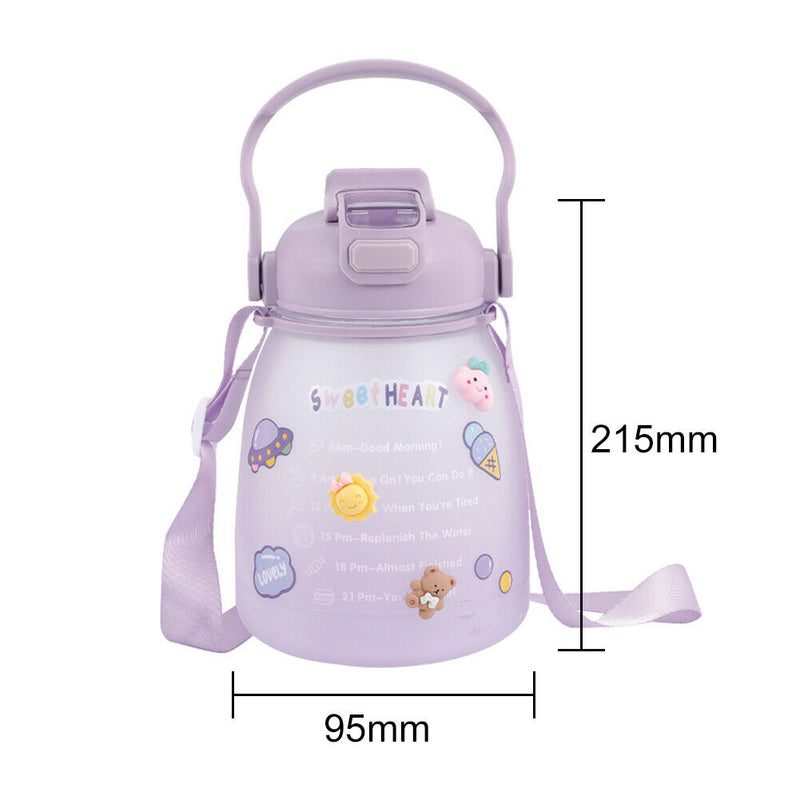 1300ml Large Capacity Cute Water Bottle Plastic Straw Water Cup (Purple)