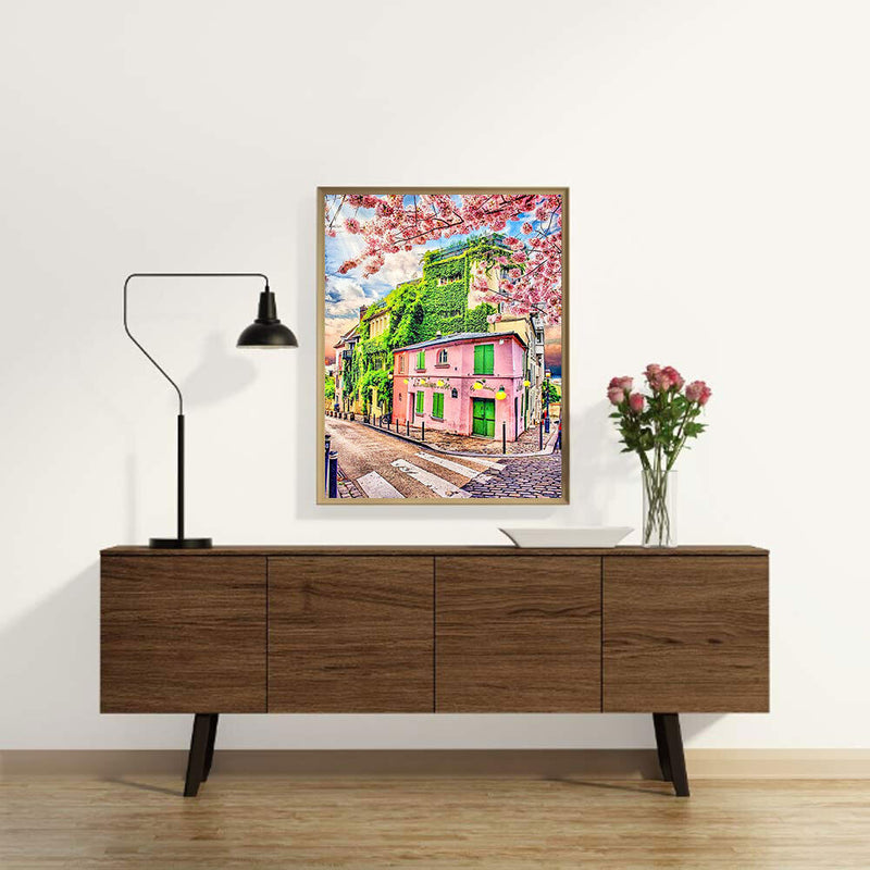 5D DIY Diamond Painting Kits Full Round Drill Pink House Seascape Mosaic