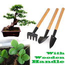 3pcs Mini Plant Garden Gardening Tools Set With Wooden Handle Tool Rake Shovel