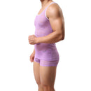 Sexy Lace Men Breathable Perspective Vests Tank Tops Undershirt(Purple/XL)