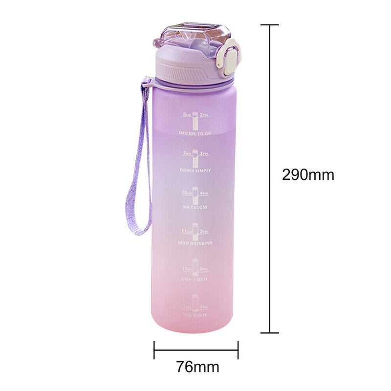 Plastic Water Bottle with Time Marker Sports Leakproof Drink Cup (Purple) Newly