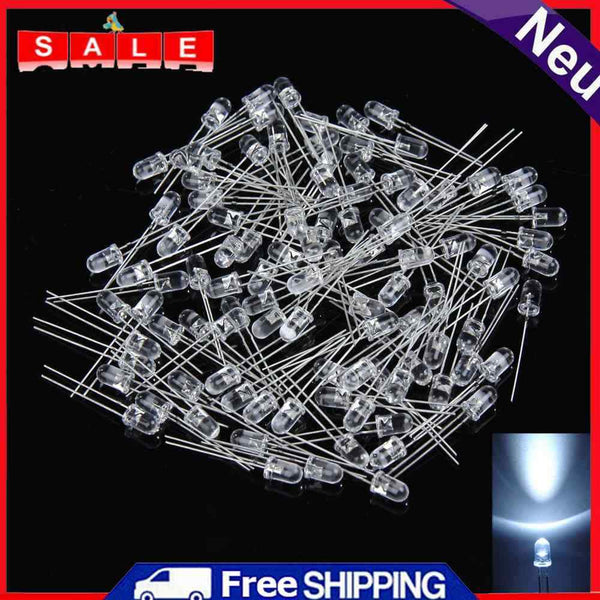 100Pcs 5mm White Ultra Bright LED Light Emitting Diode-15000MCD Lamp