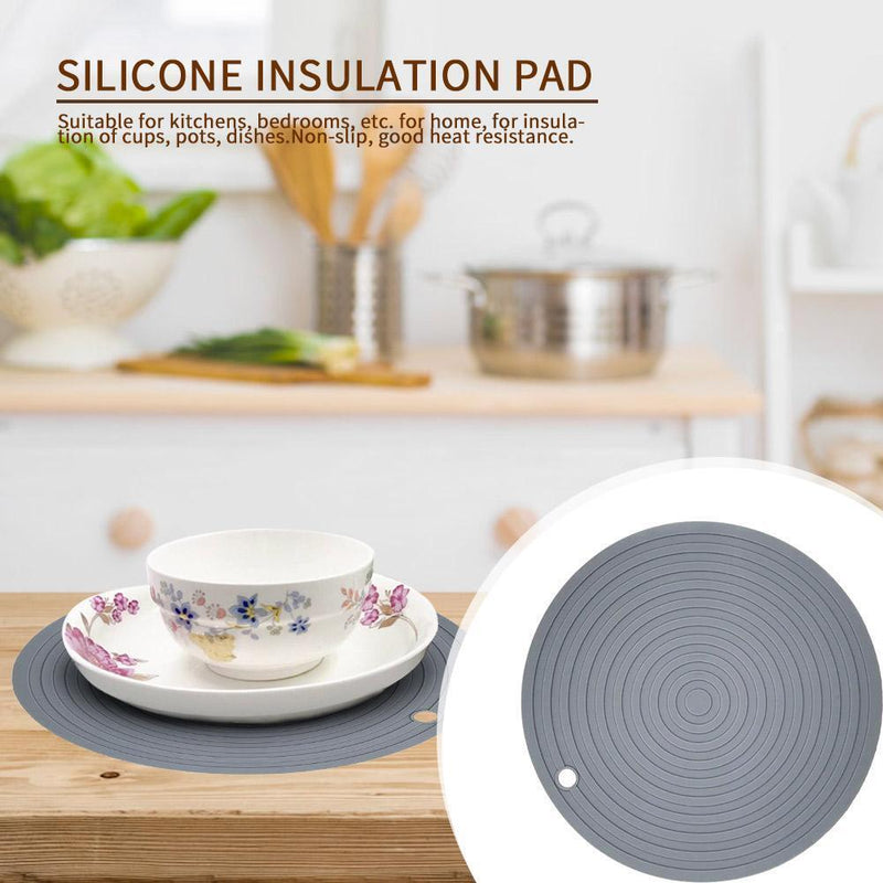 Round Silicone Heat Resistant Table Mat Anti-Scalding Placemat (Grey)