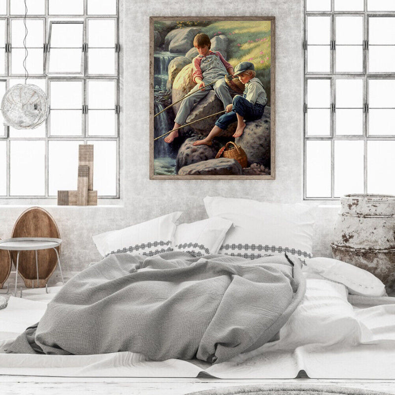 40x50cm DIY Paint By Number Kit Fishing Children Abstract Home Wall Ornaments