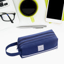 Large Capacity Pencil Case Bags Zipper Solid Stationery Box (Navy Blue) Newly