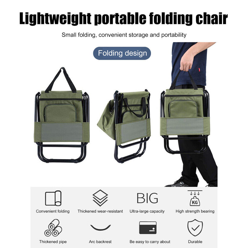 Folding Chair Ice Cooler Picnic Bags Hiking Camping Fishing Stool (Green)