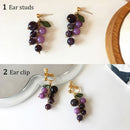 Aesthetic jewelry Fruit Shape Purple Beads Ear clip Stud Earrings Grape Pendant