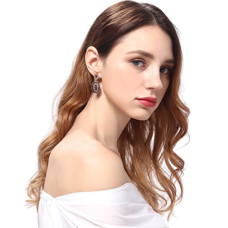 European Women Rhinestone Geometric Oval Dangle Stud Earrings Jewelry Gift