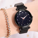 Starry Sky Band Strap Women Watch Plastic Case Quartz Wrist Watch (Black) Newly