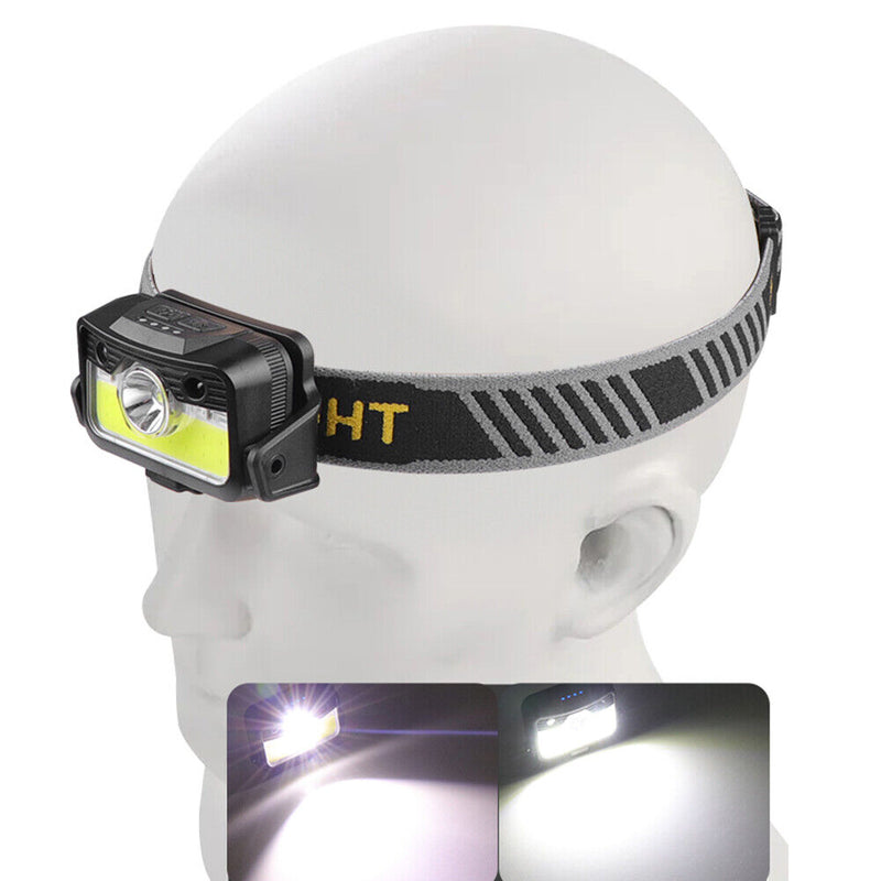 LED Sensor Headlight 6 Modes XPG+COB USB Head Torch Flashlight for Running Camp
