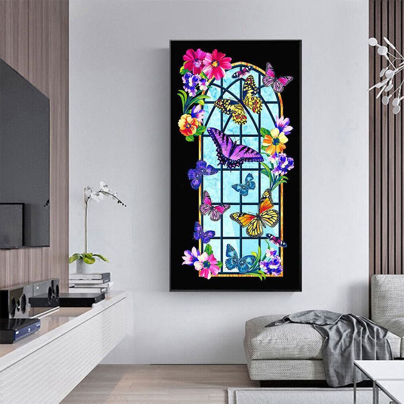 Window Flower Butterfly 5D DIY Diamond Painting Full Round Drill Picture Cr
