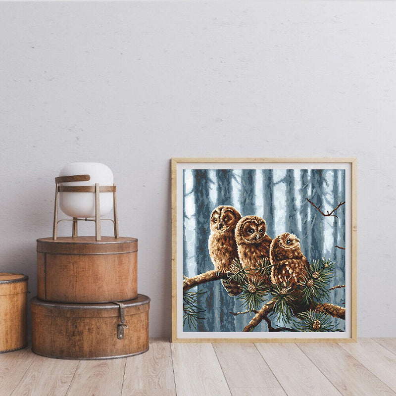 Full Cross Stitch 11CT Three Owls Printed Embroidery DIY Home Decoration Gift