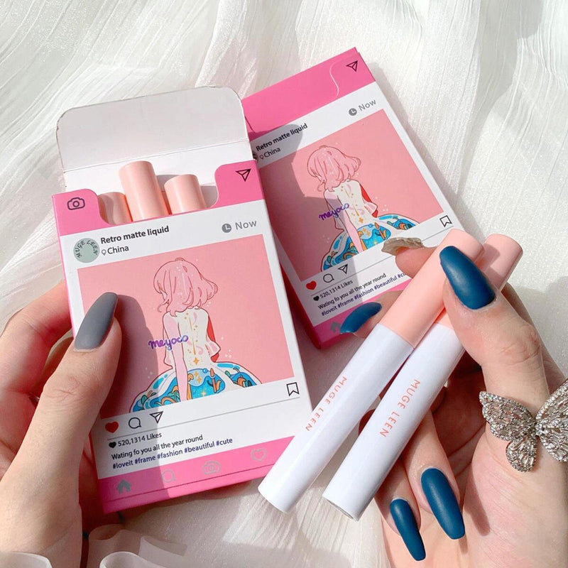 5pcs/set Retro Liquid Pink Girly Cigarette Tube Lip Tint Set: Lip Glaze E1B8