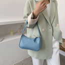Soft PU Leather Women Underarm Bag Solid Color Casual Shoulder Bag (Blue)