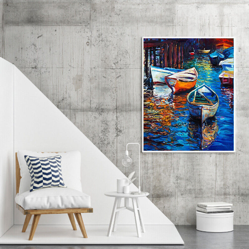 River Boat Oil Paint By Numbers Kit DIY Acrylic Painting on Canvas Picture