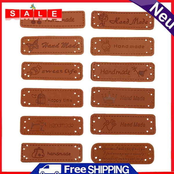 12pcs PU Leather Keywords on Clothing Garment Labels for Jeans Bag