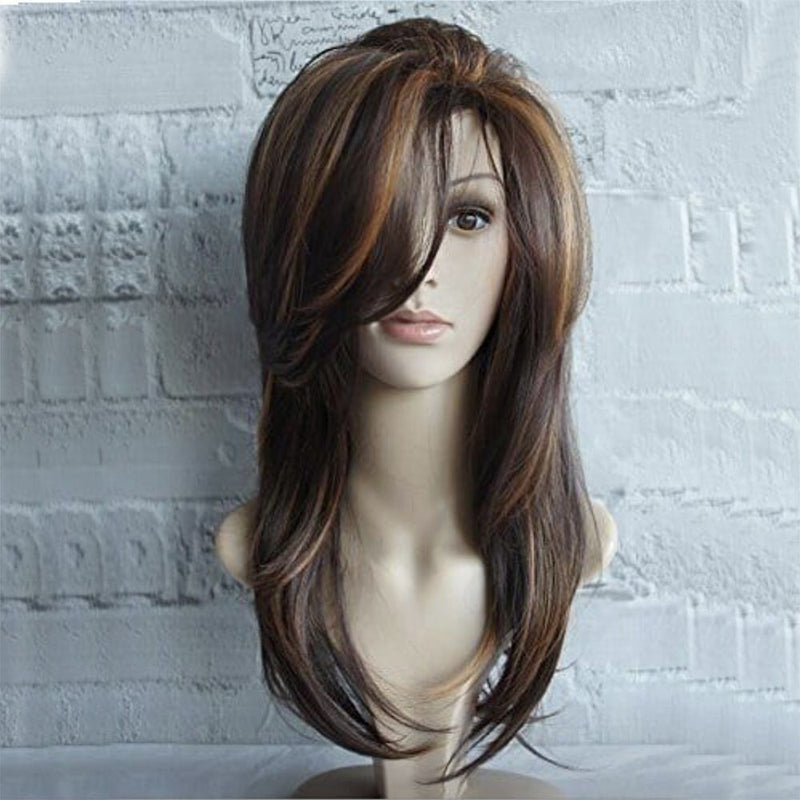 Wig No Lace Front Long Straight  Wig High Temperature Silk Women Wig Dark Brown
