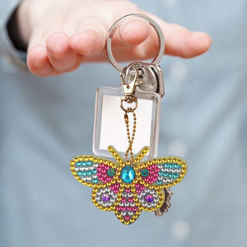 4pcs DIY Full Drill Diamond Key Chain Bee Pendant Cross Stitch Keyrings Newly