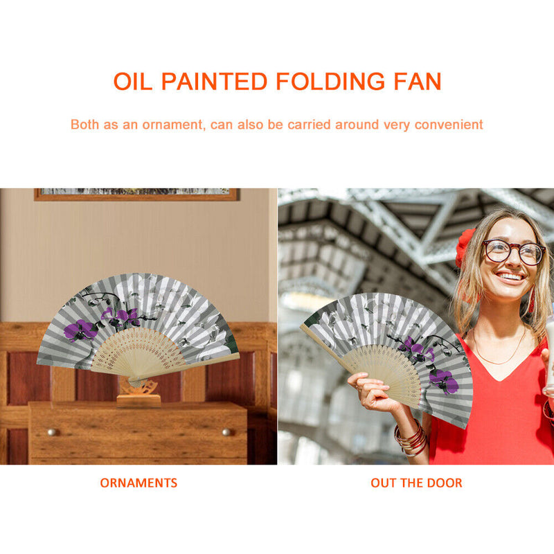 Oil Paint Folding Fan By Numbers DIY Butterfly Orchid Painted Art Craft Handmade