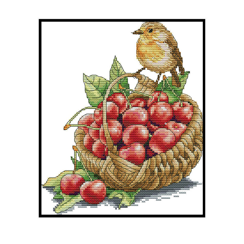 14CT Printed Partial Cross Stitch Handcraft Bird Cherry Artwork Wall Decor