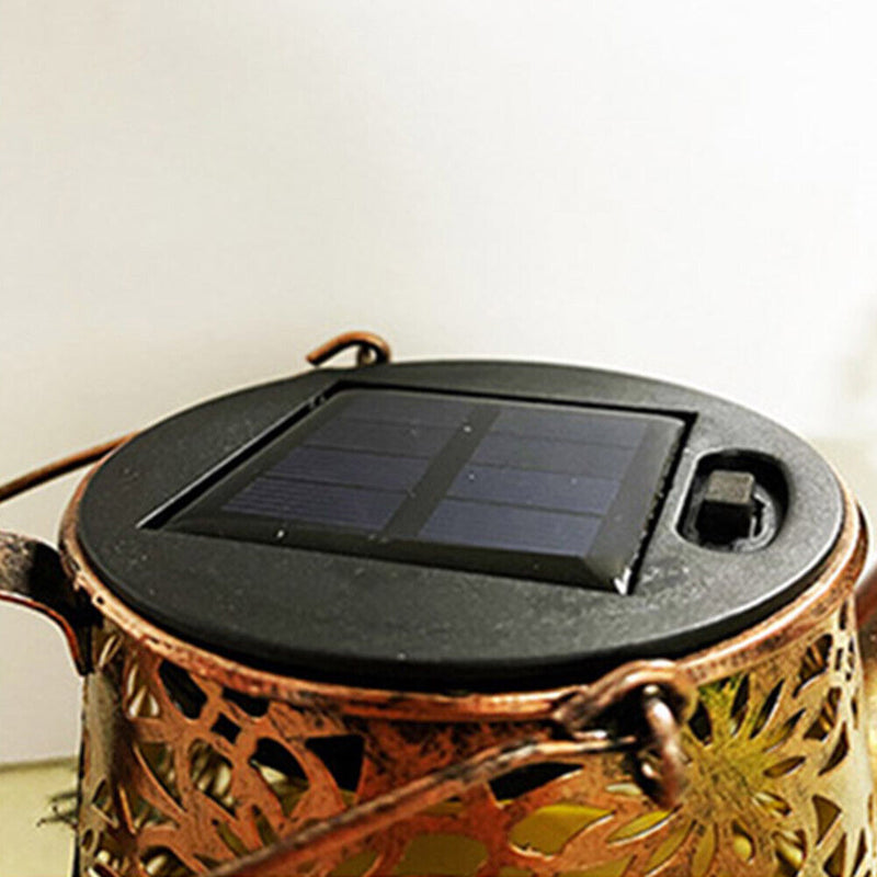 LED Solar Watering Can Lamp Garden Shower Art Metal Iron Kettle Light (C) Newly