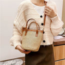 Fashion Bucket Straw Bag Female Summer Beach PU Woven Totes Crossbody Handbags